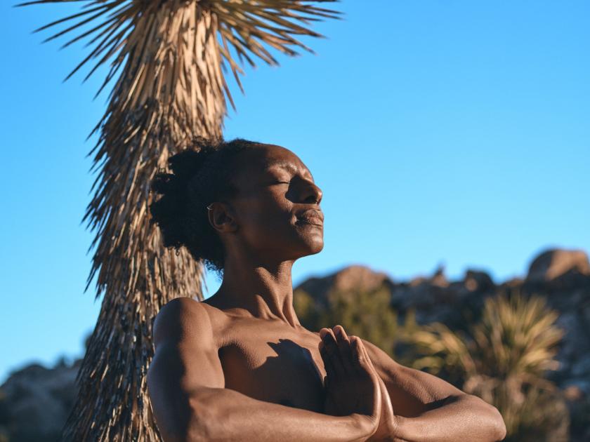 Nude yoga in the nature